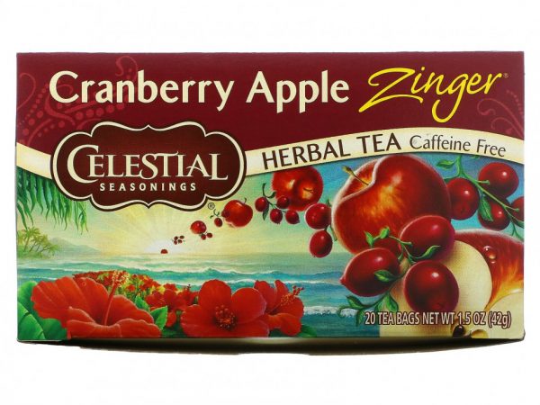 Celestial Seasonings, травяной чай, со вкусом бодрящих клюквы и яблока, без кофеина, 20 чайных пакетиков, 42 г (1,5 унции)