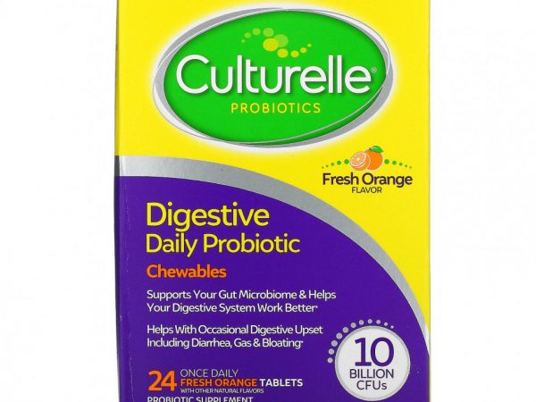 Culturelle, Ежедневный пробиотик для пищеварения, свежий апельсин, 10 млрд КОЕ, 24 таблетки для приема внутрь