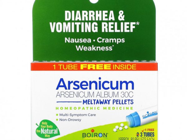 Boiron, Arsenicum, Средство от диареи и рвоты, гранулы Meltaway, 30C, 3 пробирки, 80 гранул в каждой