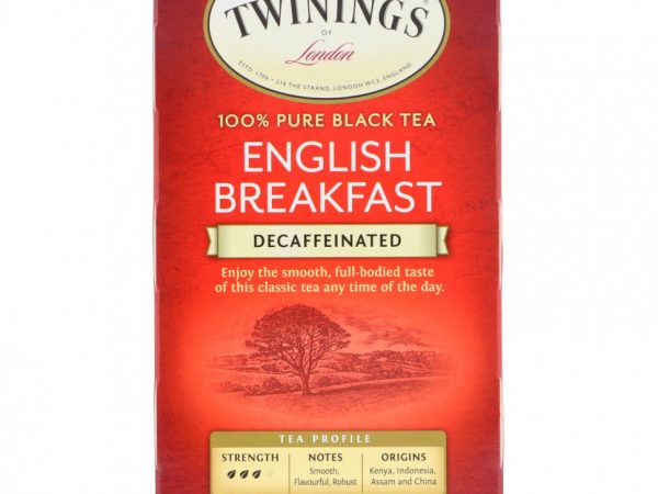 Twinings, 100% чистый черный чай, английский завтрак, без кофеина, 25 чайных пакетиков, 50 г (1,76 унции)