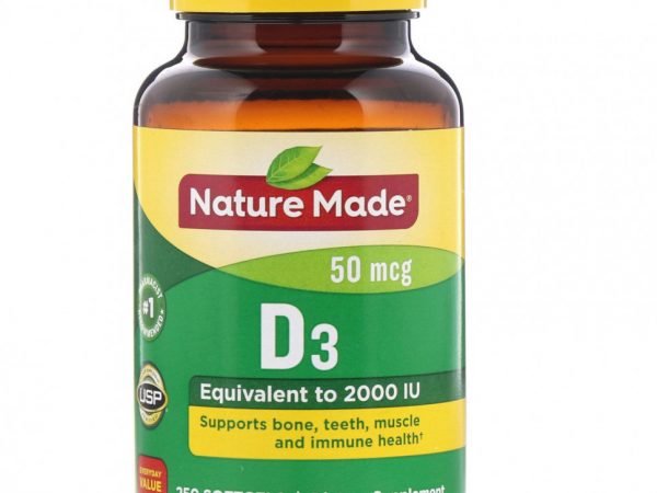 Nature Made, D3, 2000 МЕ, 250 мягких желатиновых капсул