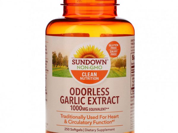 Sundown Naturals, Чесночный экстракт без запаха, 1000 мг, 250 мягких таблеток