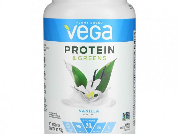 Vega, белок и зелень, ваниль, 760 г (26,8 унции)