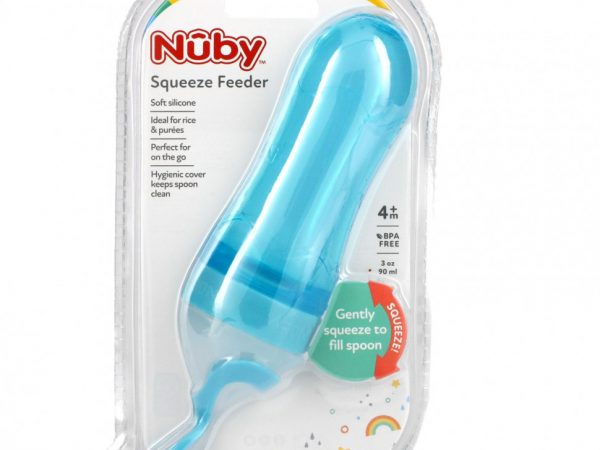 Nuby, Squeeze Feeder, для детей от 4 месяцев, синий, 90 мл (3 унции)