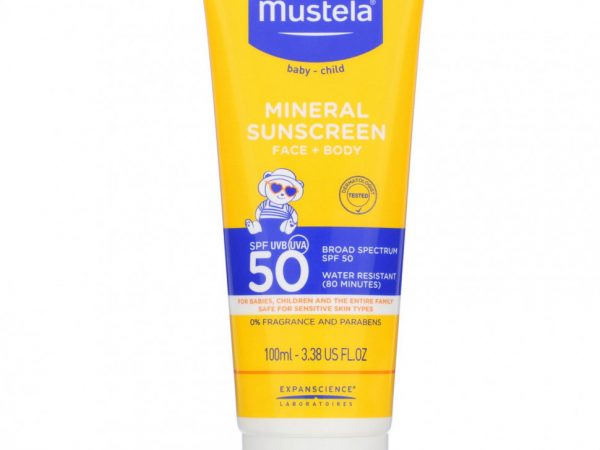Mustela, минеральное солнцезащитное средство для детей, SPF 50, 100 мл (3,38 жидк. унции)