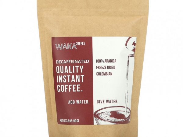 Waka Coffee, Растворимый кофе из 100% арабики, сублимированный колумбийский, средней обжарки, без кофеина, 99 г (3,5 унции)