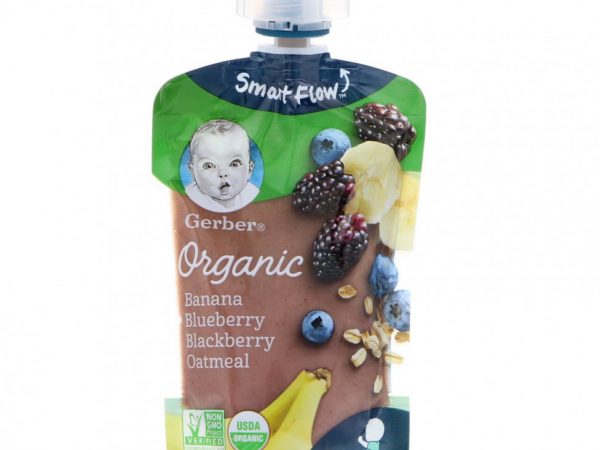 Gerber, Smart Flow, Organic, банан, черника и ежевика с овсянкой, 99 г (3,5 унции)