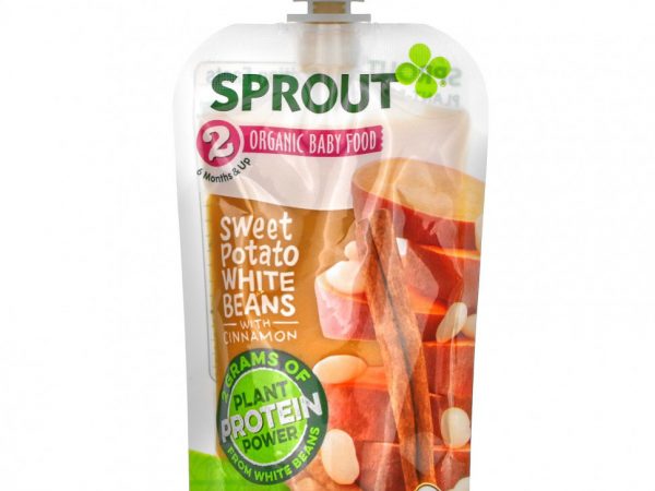 Sprout Organic, Детское питание, от 6 месяцев, белая фасоль из батата с корицей, 99 г (3,5 унции)