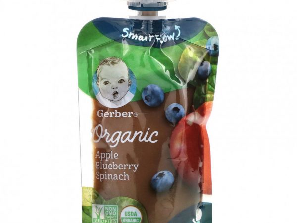 Gerber, Smart Flow, Organic, яблоко, черника и шпинат, 99 г (3,5 унции)