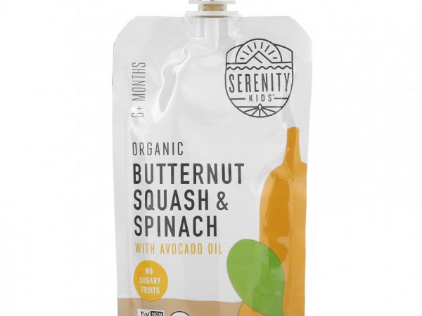 Serenity Kids, Детское питание, от 6 месяцев, органическая мускатная тыква и шпинат с маслом авокадо, 99 г (3,5 унции)