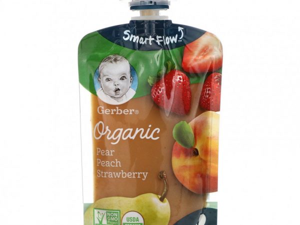 Gerber, Smart Flow, Organic, груша, персик и клубника, 99 г (3,5 унции)