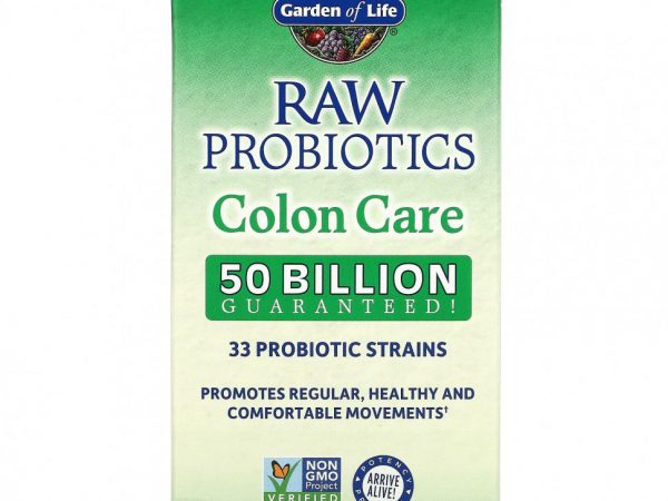Garden of Life, RAW Probiotics, Colon Care, необработанные пробиотики для поддержки здоровья кишечника, 30 вегетарианских капсул