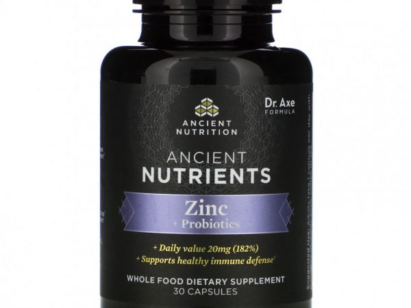 Dr. Axe / Ancient Nutrition, Ancient Nutrients, цинк + пробиотики, 30 капсул
