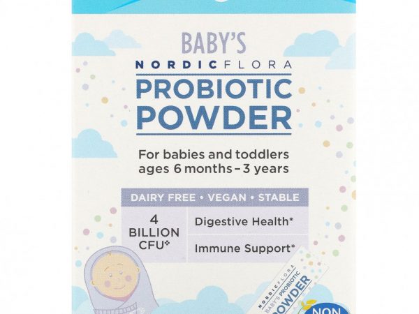 Nordic Naturals, Nordic Flora, порошок с пробиотиками для детей в возрасте от 6 месяцев до 3 лет, 4 млрд КОЕ, 30 пакетиков