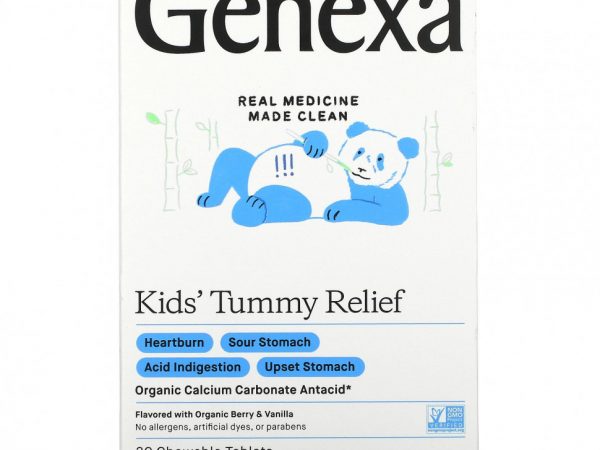 Genexa, Kid's Tummy Relief, для детей от 2 лет, органические ягоды и ваниль, 30 жевательных таблеток