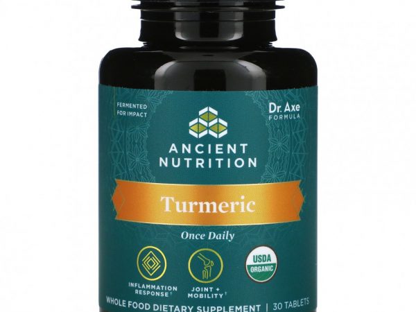 Dr. Axe / Ancient Nutrition, Куркума, один раз в день, 30 таблеток