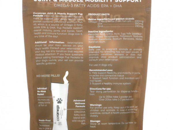Coromega, Pup Packets, Поддержка подвижности суставов и мышц, 30 компрессов-пакетиков, по 2,6 мл каждый