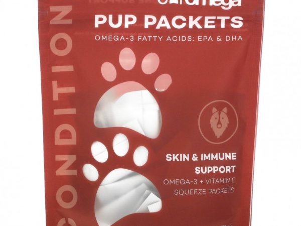 Coromega, Пакетики для щенков, для поддержки здоровья кожи и иммунитета, 30 мягких пакетиков по 2,6 мл каждый