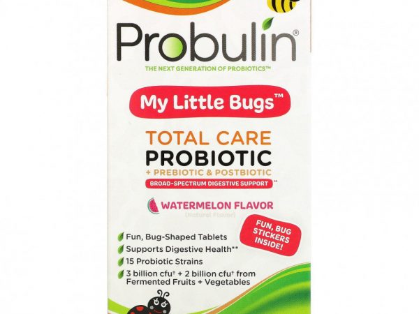 Probulin, для детей, My Little Bugs, пробиотик Total Care + пребиотик и постбиотик, арбуз, 30 жевательных таблеток