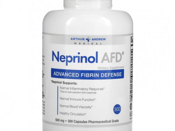 Arthur Andrew Medical, Neprinol AFD, усовершенствованное средство для защиты организма от вредного воздействия фибрина, 500 мг, 300 капсул