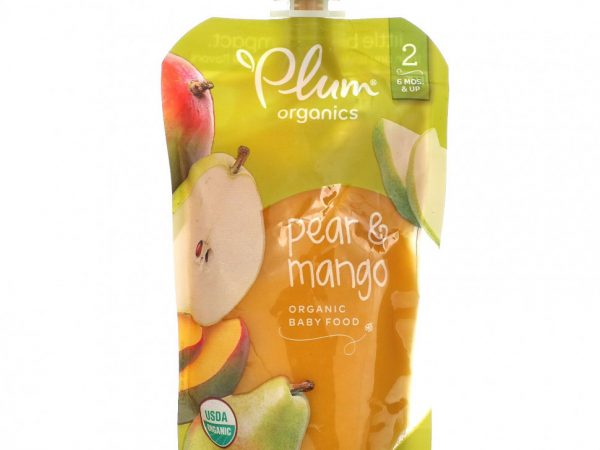 Plum Organics, органическое детское питание, этап 2, груша и манго, 113 г (4 унции)