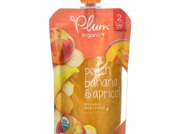 Plum Organics, Органическое детское питание, этап 2, персик, банан и абрикос, 4 унции (113 г)