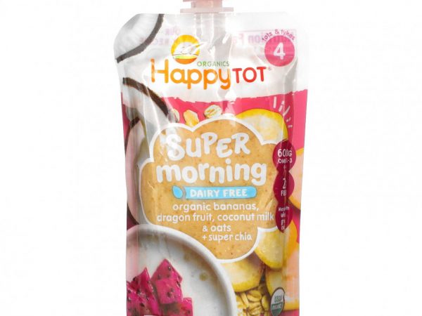 Happy Family Organics, Happy Tot, Super Morning, органические бананы, драконий фрукт, кокосовое молоко, овес и супер чиа, этап 4, 113 г (4 унции)