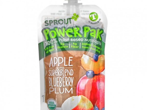 Sprout Organic, Power Pak, для детей от 12 месяцев, яблоко с суперсмесью и голубикой, 113 г (4,0 унции)