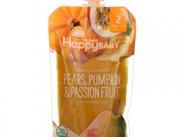 Happy Family Organics, Органическое детское питание, этап 2, от компании Clearly Crafted, для детей от 6 месяцев, груши, тыква и маракуйя, 113 г (4,0 унции)