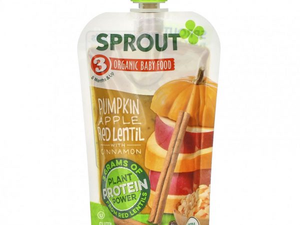 Sprout Organic, Детское питание, от 8 месяцев, тыква, яблоко, красная чечевица с корицей, 113 г (4 унции)
