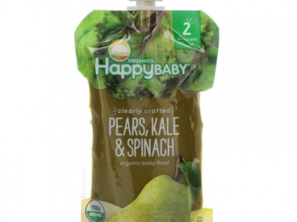 Happy Family Organics, Органическое детское питание, этап 2, Clearly Crafted, груши, капуста и шпинат, для детей от 6 месяцев, 113 г (4 унции)