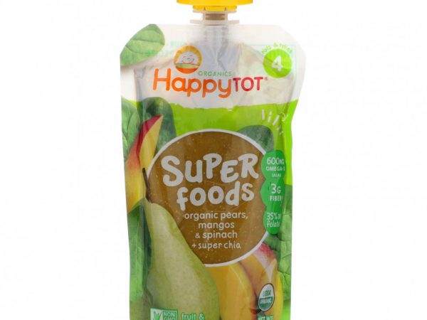 Happy Family Organics, HappyTot, SuperFoods, органические груши, манго, шпинат и супер чиа, 120 г (4,22 унции)