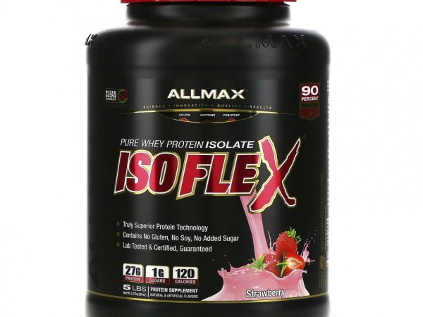 ALLMAX Nutrition, Isoflex, 100% ультра чистый изолят сывороточного протеина (технология ионной фильтрации), клубника, 5 фунтов (2,27 кг)
