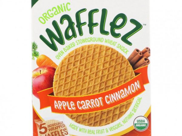 Sprout Organic, Вафли Wafflez, яблоко, морковь и корица, 5 упаковок, 18 г