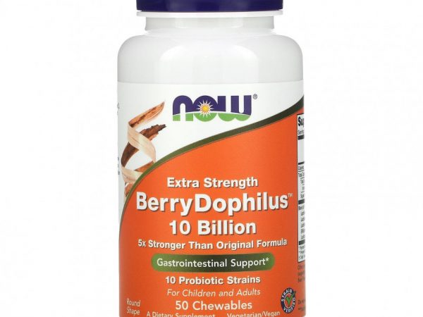 NOW Foods, повышенная сила действия, Dophilus со вкусом ягод, 50 жевательных таблеток