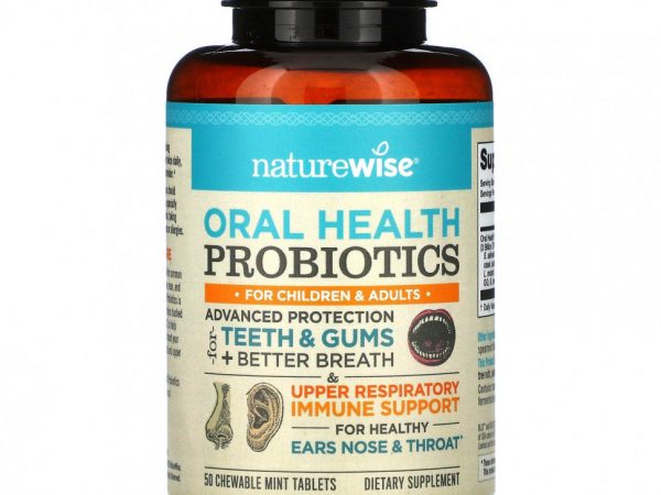 NatureWise, пробиотики для здоровья ротовой полости, для детей и взрослых, со вкусом мяты, 50 жевательных таблеток