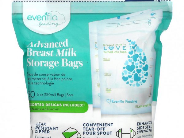 Evenflo Feeding, Улучшенные пакеты для хранения грудного молока, 50 пакетиков, по 150 мл (5 унций)