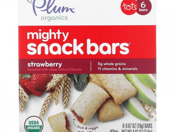 Plum Organics, Mighty Snack Bars, для малышей, клубничный вкус, 6 батончиков по 19 г (0,67 унции)