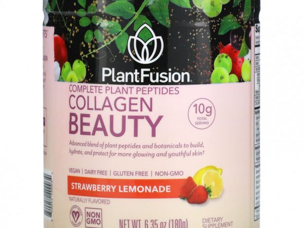 PlantFusion, Collagen Beauty, комплекс с растительными пептидами, клубничный лимонад, 180 г (6,35 унций)