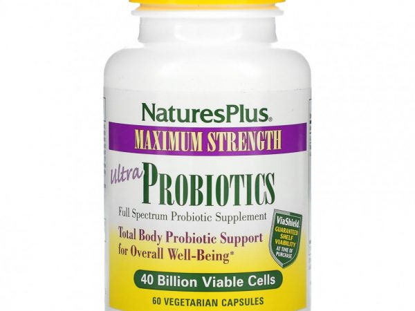 NaturesPlus, ультрапробиотики, максимальная эффективность, 40 млрд жизнеспособных клеток, 60 растительных капсул