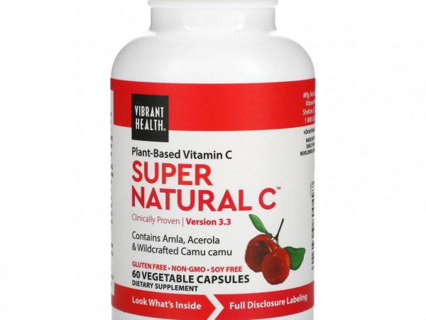 Vibrant Health, Super Natural C, Version 3.3, натуральный витамин C, 60 вегетарианских капсул