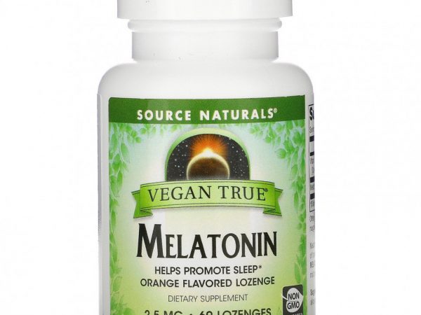 Source Naturals, Истинно Веган, Мелатонин, Апельсин, 2,5 мг, 60 таблеток