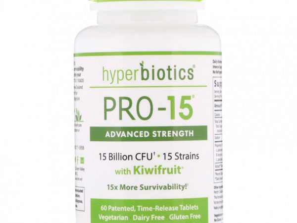 Hyperbiotics, PRO-15, сила в сочетании с плодами киви, 60 запатентованных таблеток с эффектом медленного высвобождения