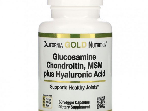 California Gold Nutrition, глюкозамин, хондроитин и МСМ с гиалуроновой кислотой, 60 растительных капсул