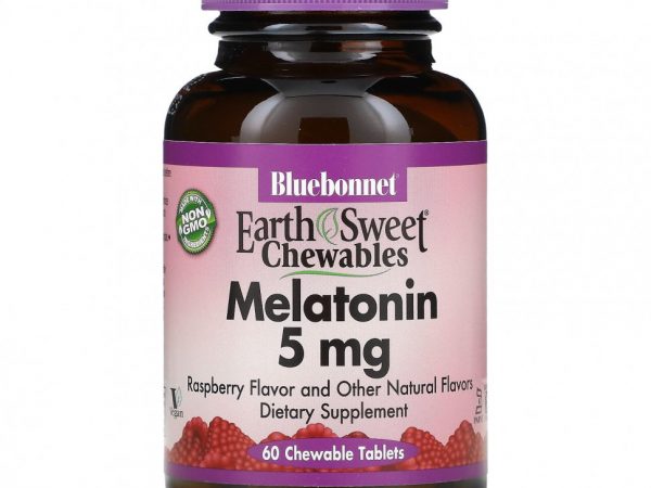 Bluebonnet Nutrition, Earth Sweet Chewables, мелатонин, малина, 5 мг, 60 жевательных таблеток