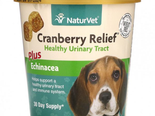 NaturVet, Cranberry Relief, с эхинацеей, добавка для поддержки здоровья мочевыводящих путей и поддержки иммунитета, для собак, 60 жевательных таблеток, 180 г (6,3 унции)