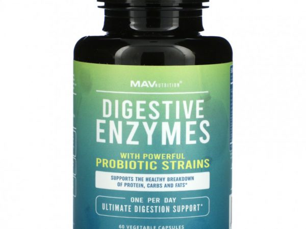 MAV Nutrition, Пищеварительные ферменты с мощными штаммами пробиотиков, 60 растительных капсул
