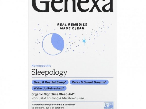 Genexa, Sleepology, органическое средство для сна, ваниль и лаванда, 60 жевательных таблеток