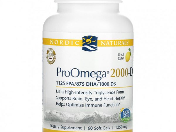 Nordic Naturals, ProOmega 2000-D, Лимон, 1250 мг, 60 мягких таблеток