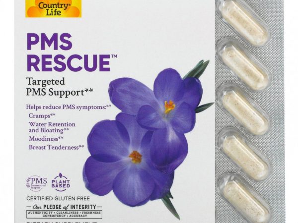 Country Life, PMS Rescue, Таргетированная поддержка при ПМС, 60 веганских капсул